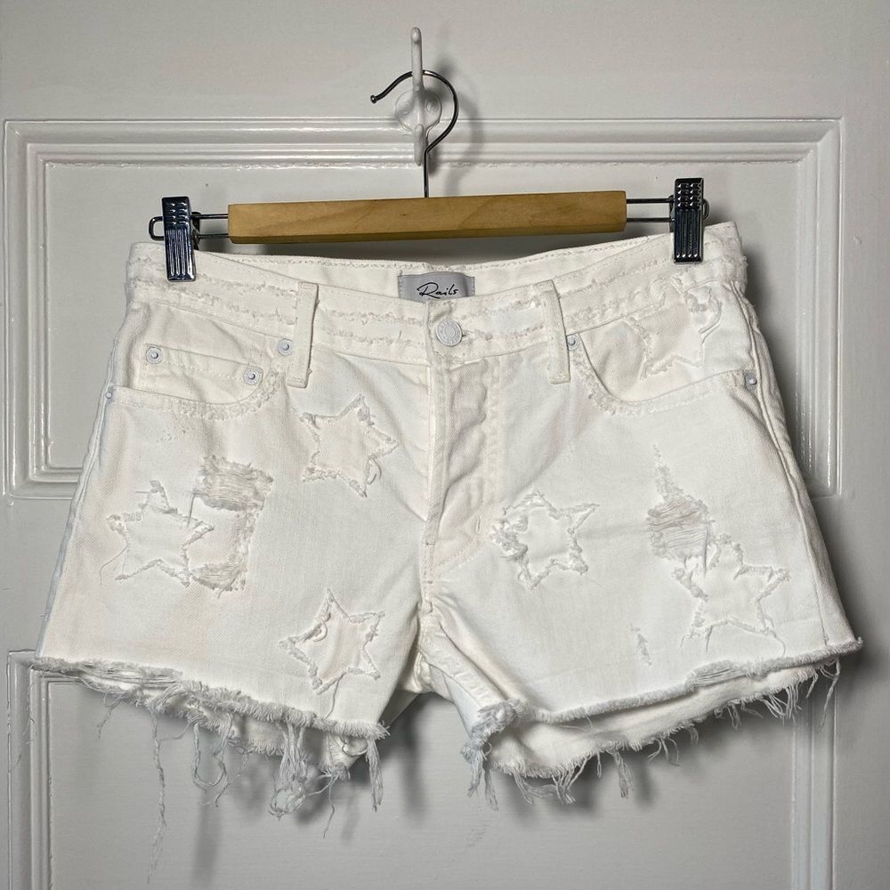 Rails Logan Star Pattern Distressed Denim Shorts … - image 3
